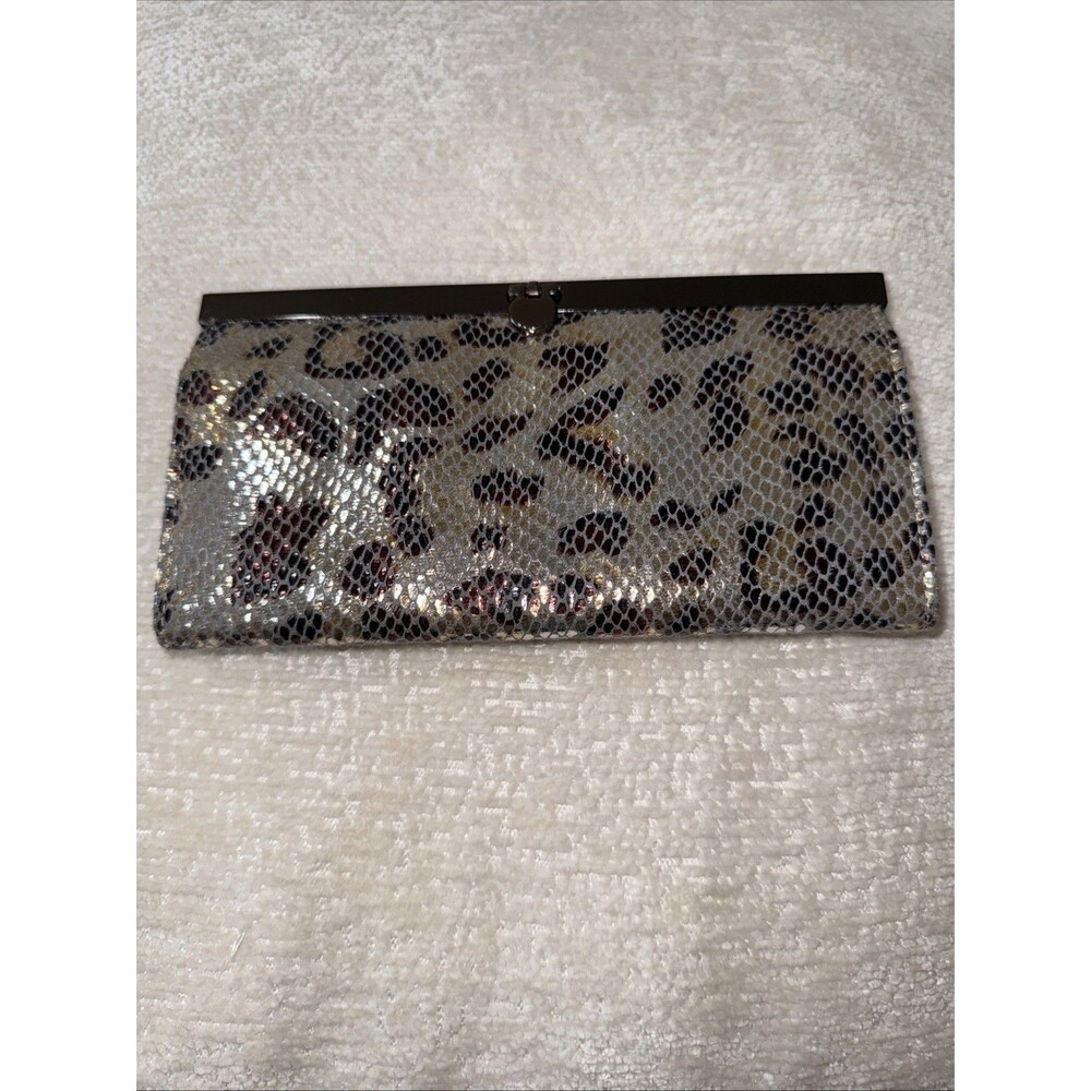 Caché Metallic Animal Print Frame Wallet Clutch Silver Gold Brown Y2K Glam - Picture 10 of 10